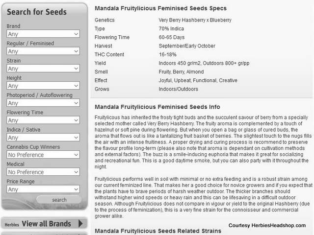 A Cannabis seed information page